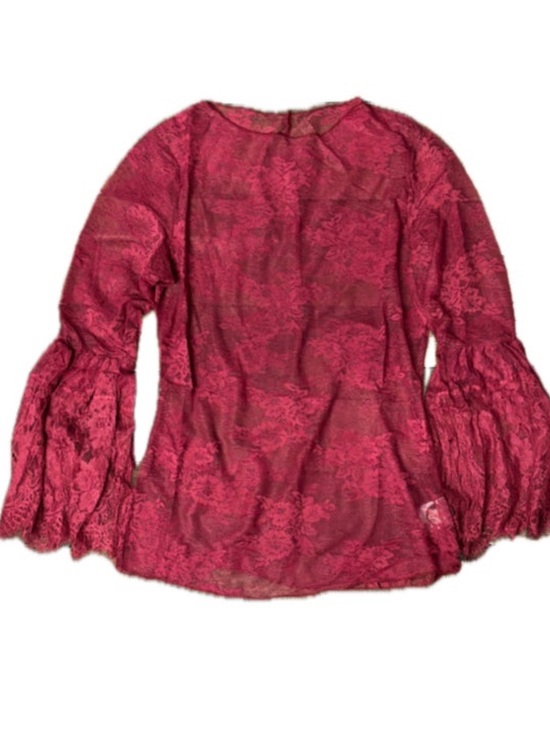 Jaded Gypsy Tops - NEW-Garden Lace Bell-Sleeve Blouse in Burgundy